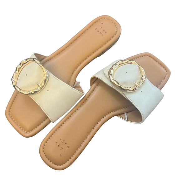 A NEW DAY Bennie Buckle Slide Sandals Cream - Picture 2 of 5